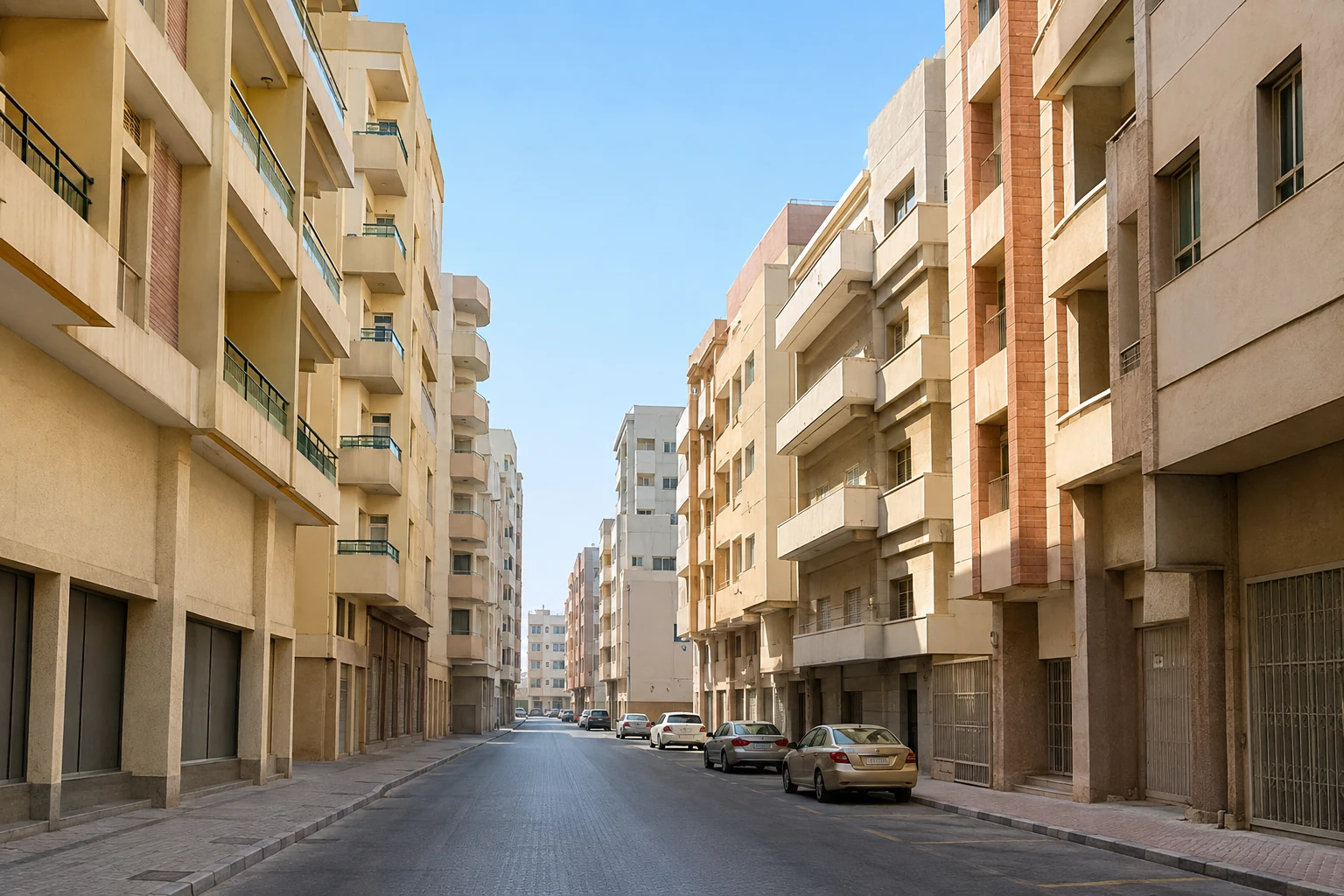 Dichte Wohnstraße mit mehrgeschossigen Gebäuden in Ayal Nasir